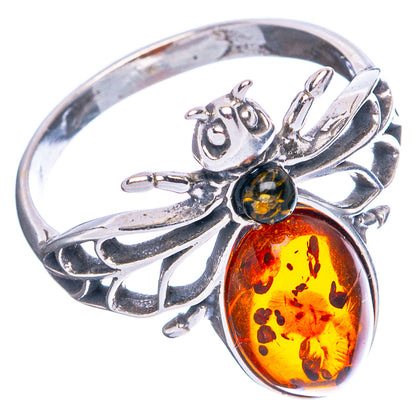 Baltic Amber Honey Bee Ring Size 8 (.925 Sterling Silver)