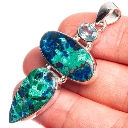 Azurite, Blue Topaz Pendant 2 1/8" (925 Sterling Silver) P39056