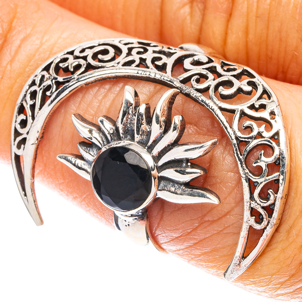 Black Onyx Moon Sun Dainty Ring Size 6 Adjustable (925 Sterling Silver) R5253