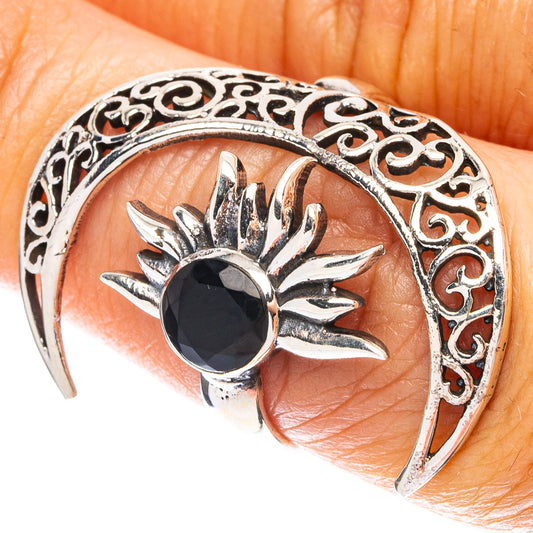 Black Onyx Moon Sun Dainty Ring Size 6 Adjustable (925 Sterling Silver) R5253