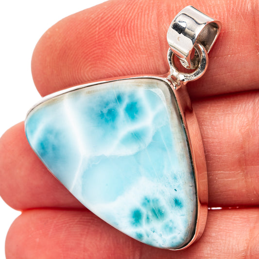 Larimar triangle pendant in .925 sterling silver with bail, sky-blue stone