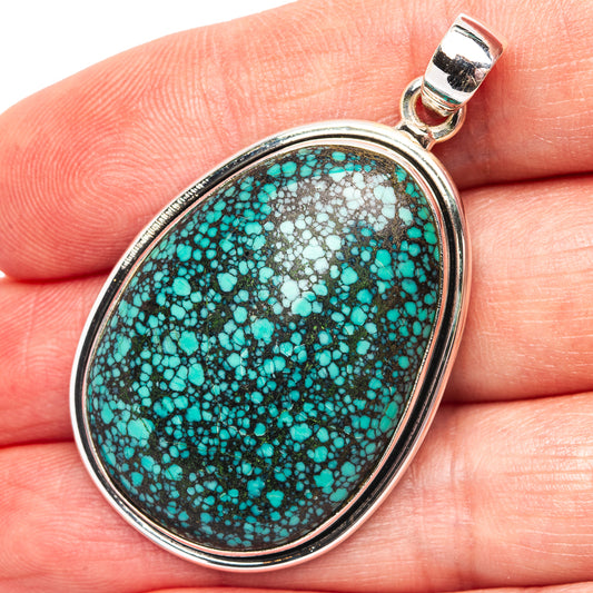 Oval turquoise pendant with .925 sterling silver bezel