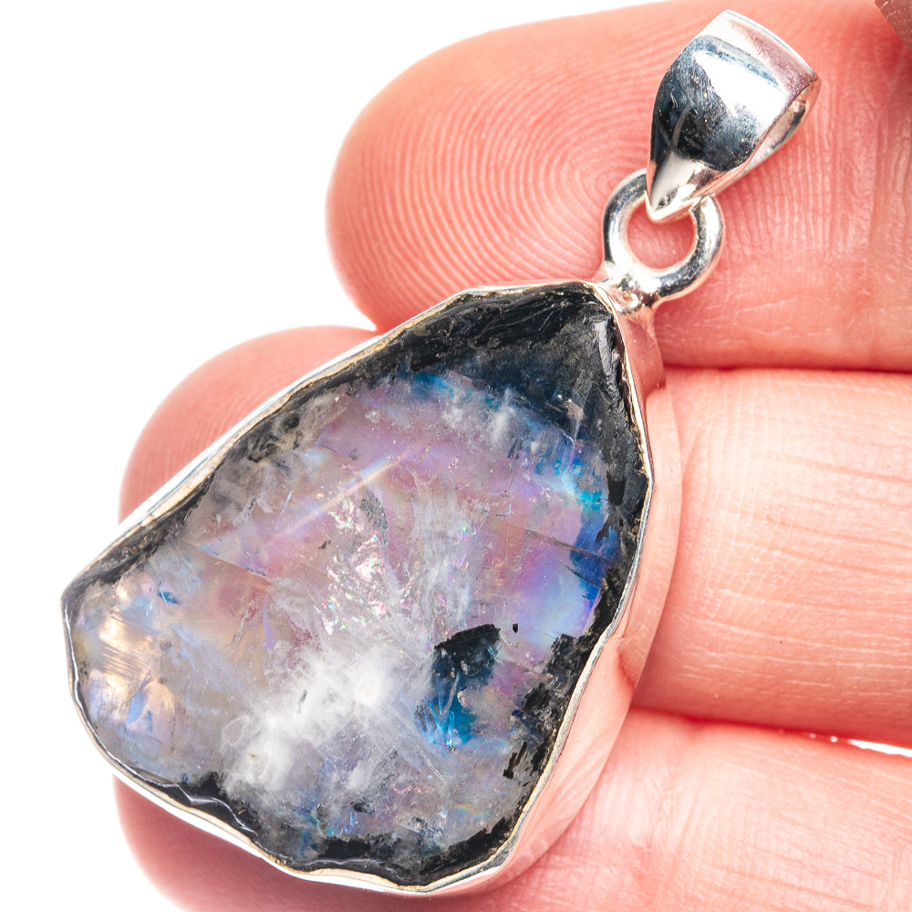 Raw Rainbow Moonstone Pendant 1 1/2" (925 Sterling Silver) P39372
