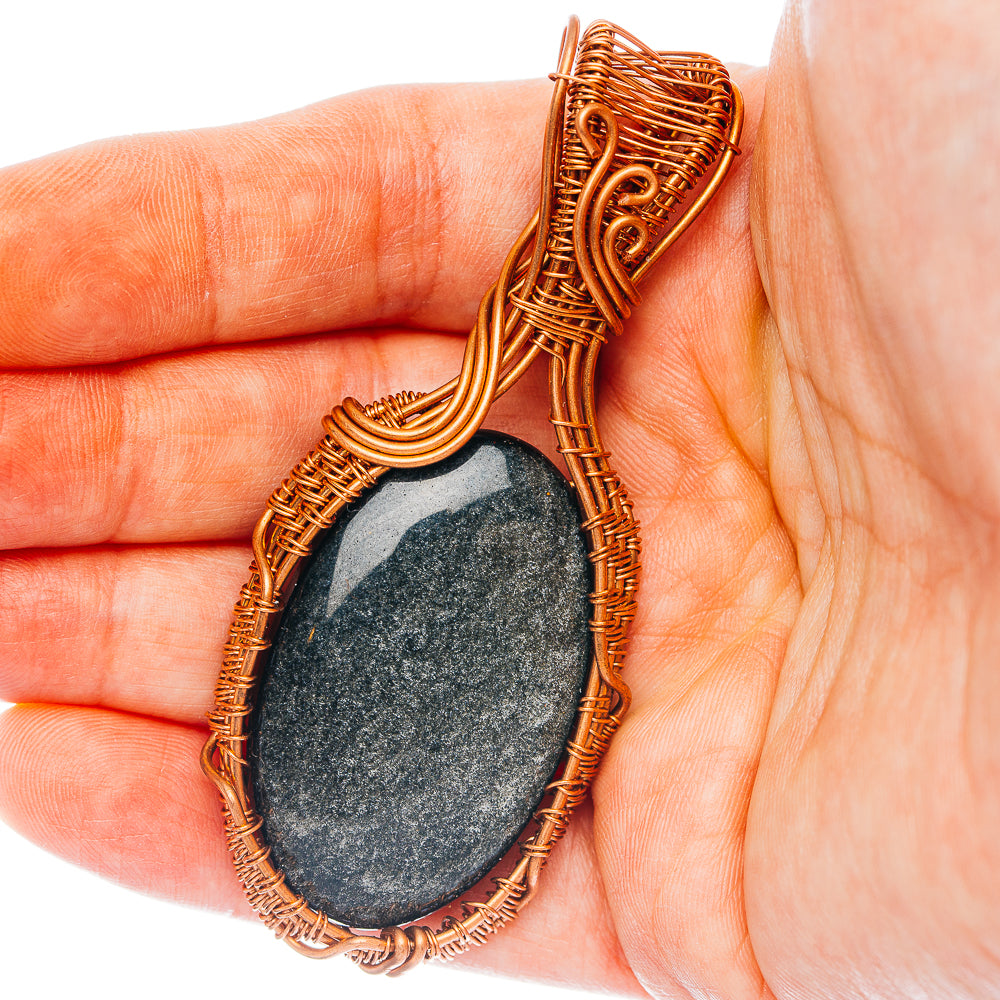Golden Sheen Obsidian Wire Wrap Pendant 2 7/8" (Copper)