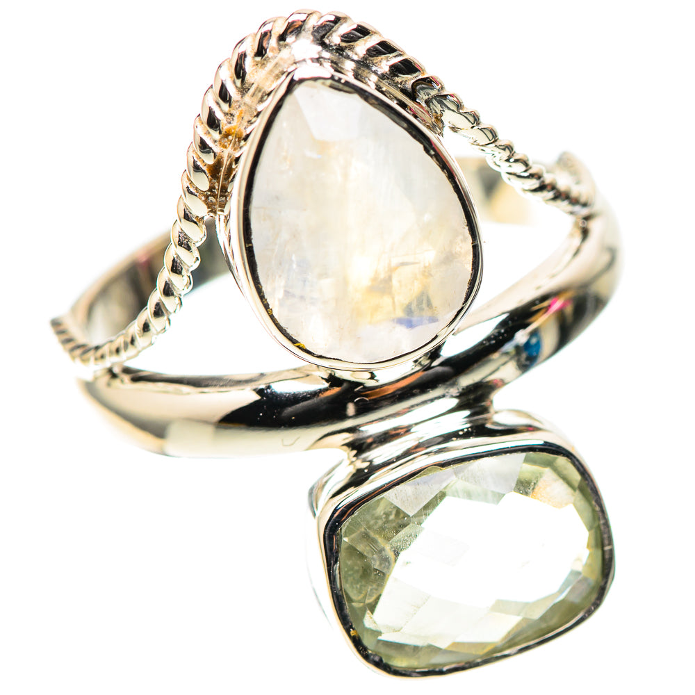 Premium Rainbow Moonstone, Green Amethyst Ring Size 7.25 (925 Sterling Silver) RING138231
