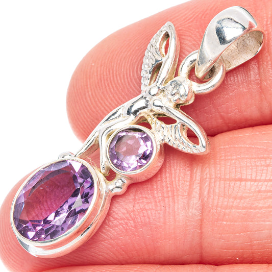 Faceted Amethyst Fairy Pendant 1 3/8" (925 Sterling Silver) P41152
