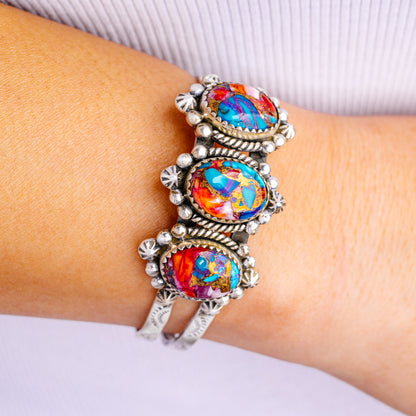 Pink Dahlia Turquoise Bracelet Adjustable (.925 Sterling Silver)