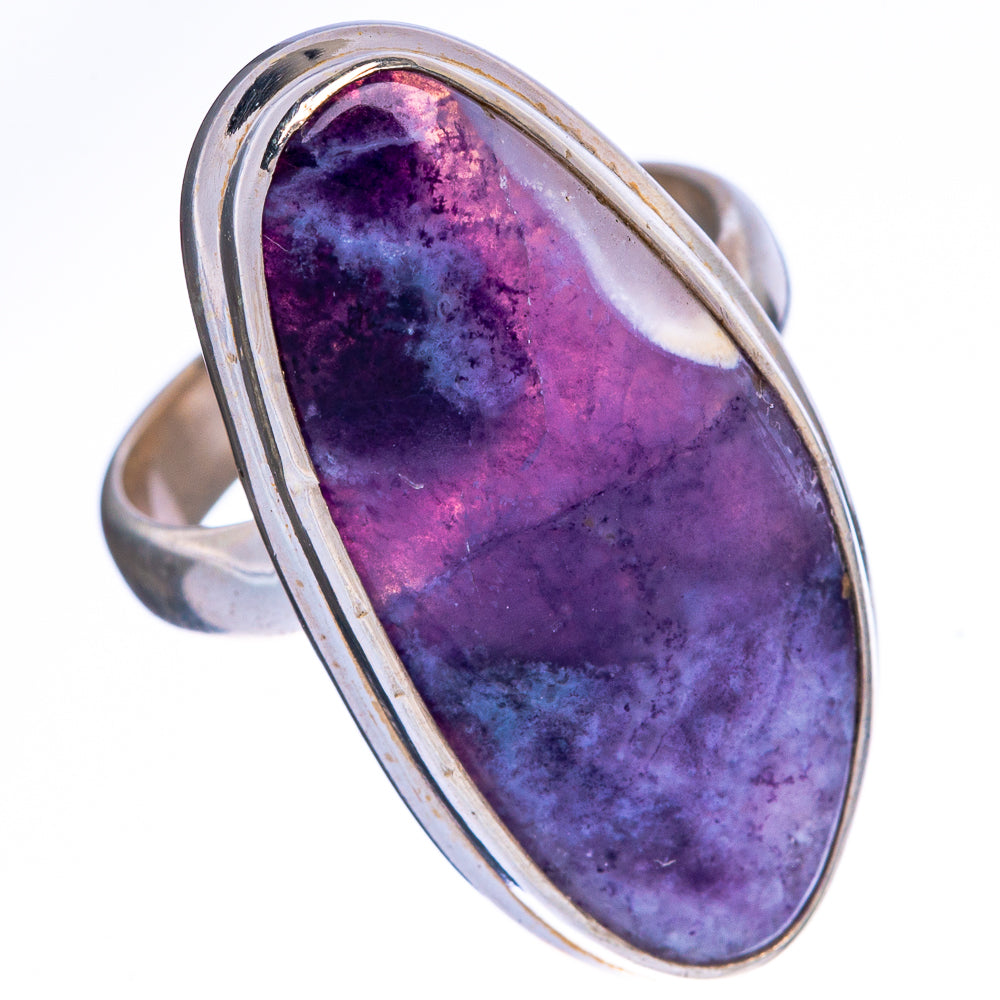 Purple opal statement ring with oval cabochon and silver band, side view
