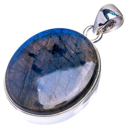 Sterling silver labradorite pendant with large oval dark blue gemstone and silver bail