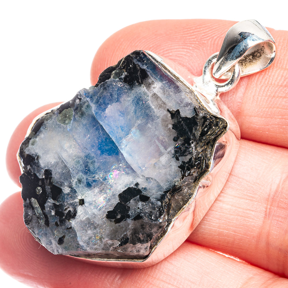 Raw Rainbow Moonstone Pendant 1 5/8" (925 Sterling Silver) P39318