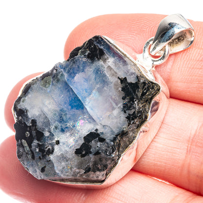 Raw Rainbow Moonstone Pendant 1 5/8" (925 Sterling Silver) P39318