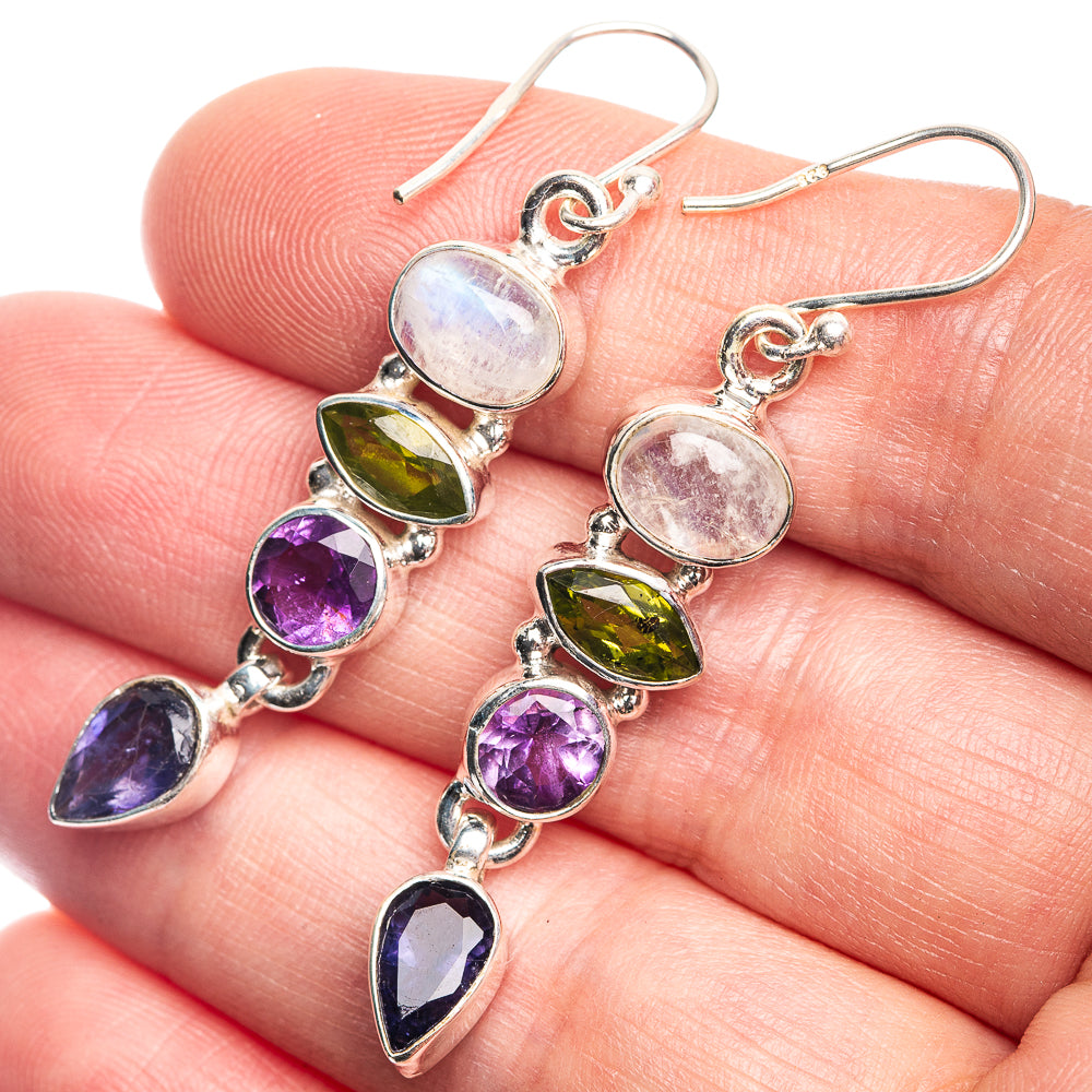 Rainbow Moonstone, Peridot, Amethyst, Tanzanite Earrings 2" (925 Sterling Silver) E432633