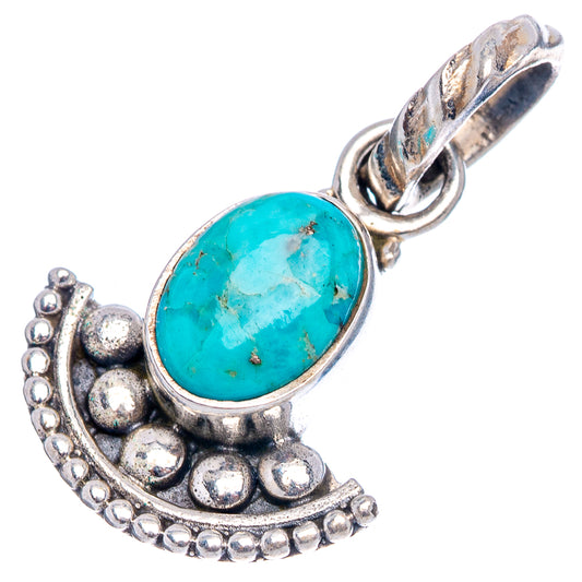 Turquoise oval pendant .925 sterling silver crescent frame with loop bail at top