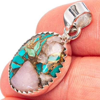 Pink Opal In Turquoise Pendant 1 1/8" (.925 Sterling Silver)