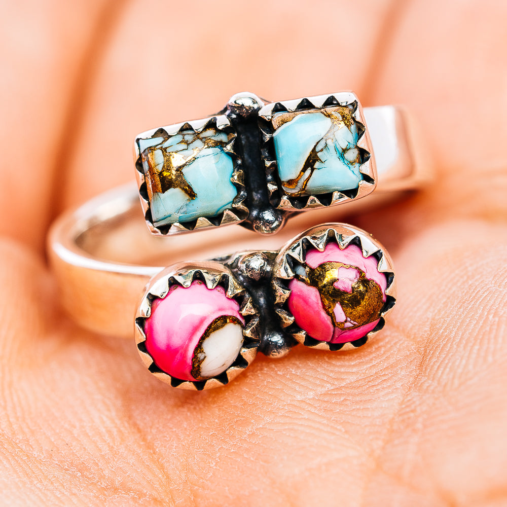 Southwestern Style Cotton Candy Turquoise Ring Size 6 Adjustable (.925 Sterling Silver)
