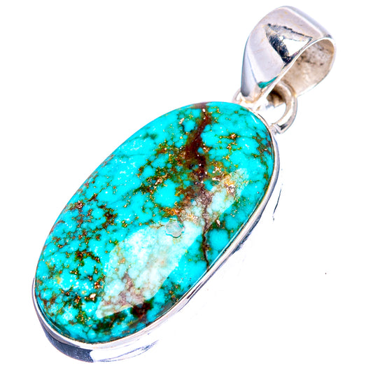 Oval turquoise pendant in .925 sterling silver with bail, angled side view
