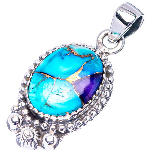 Turquoise oval pendant with detailed sterling silver frame and clasped bail