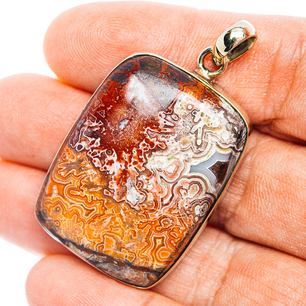 Crazy lace agate pendant, rounded-rectangle cabochon with german silver bail