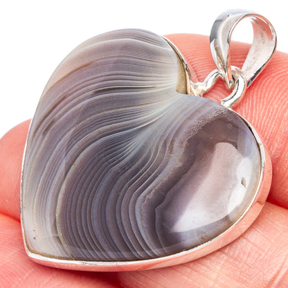 Botswana Agate Heart Pendant 1 3/8" (925 Sterling Silver) P42220