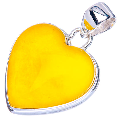 Yellow amber heart pendant in 925 sterling silver with cabochon and bail loop