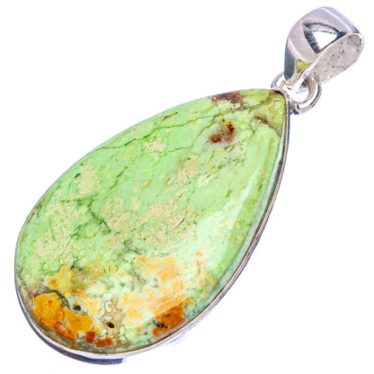 Sterling silver chrysoprase teardrop pendant with green gem and textured bezel bail