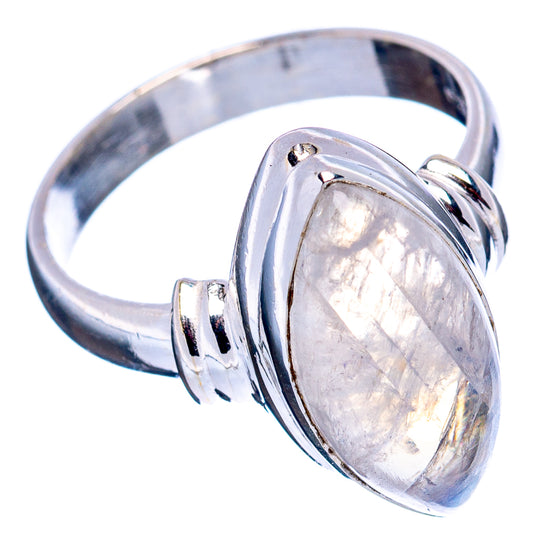 Sterling silver ring with oval rainbow moonstone cabochon, split band and curved bezel