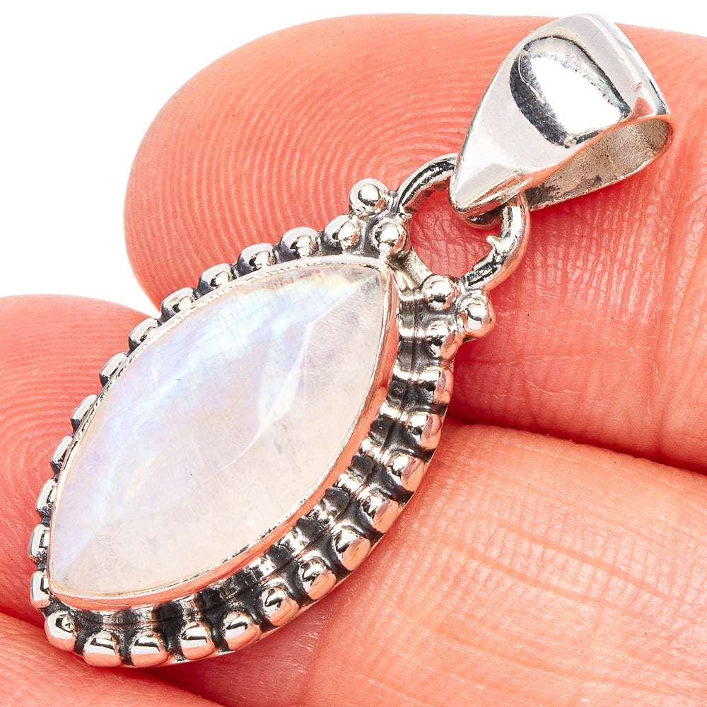 925 sterling silver moonstone pendant with faceted rainbow oval stone bezel