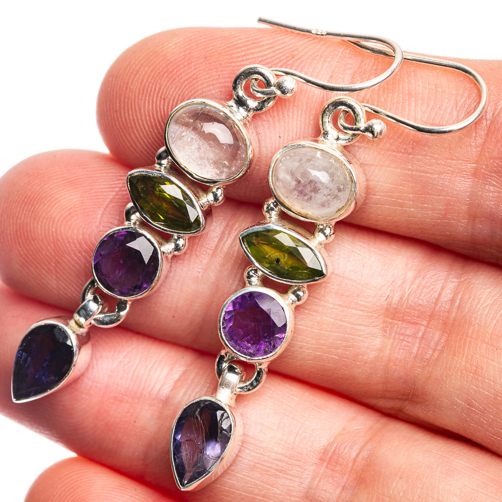 Rainbow Moonstone, Peridot, Amethyst, Tanzanite Earrings 2" (925 Sterling Silver) E432488