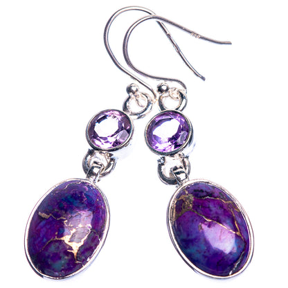 Sterling silver dangle earrings with purple oval stones and round bezel accents
