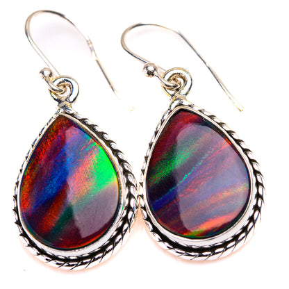 Sterling silver opal teardrop earrings, rainbow iridescent stone with fishhook backs