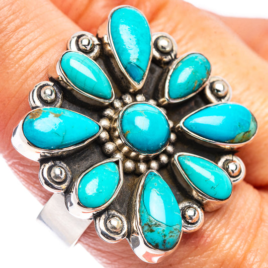 Turquoise teardrop cabochon cluster ring in .925 sterling silver, ornate bezel setting