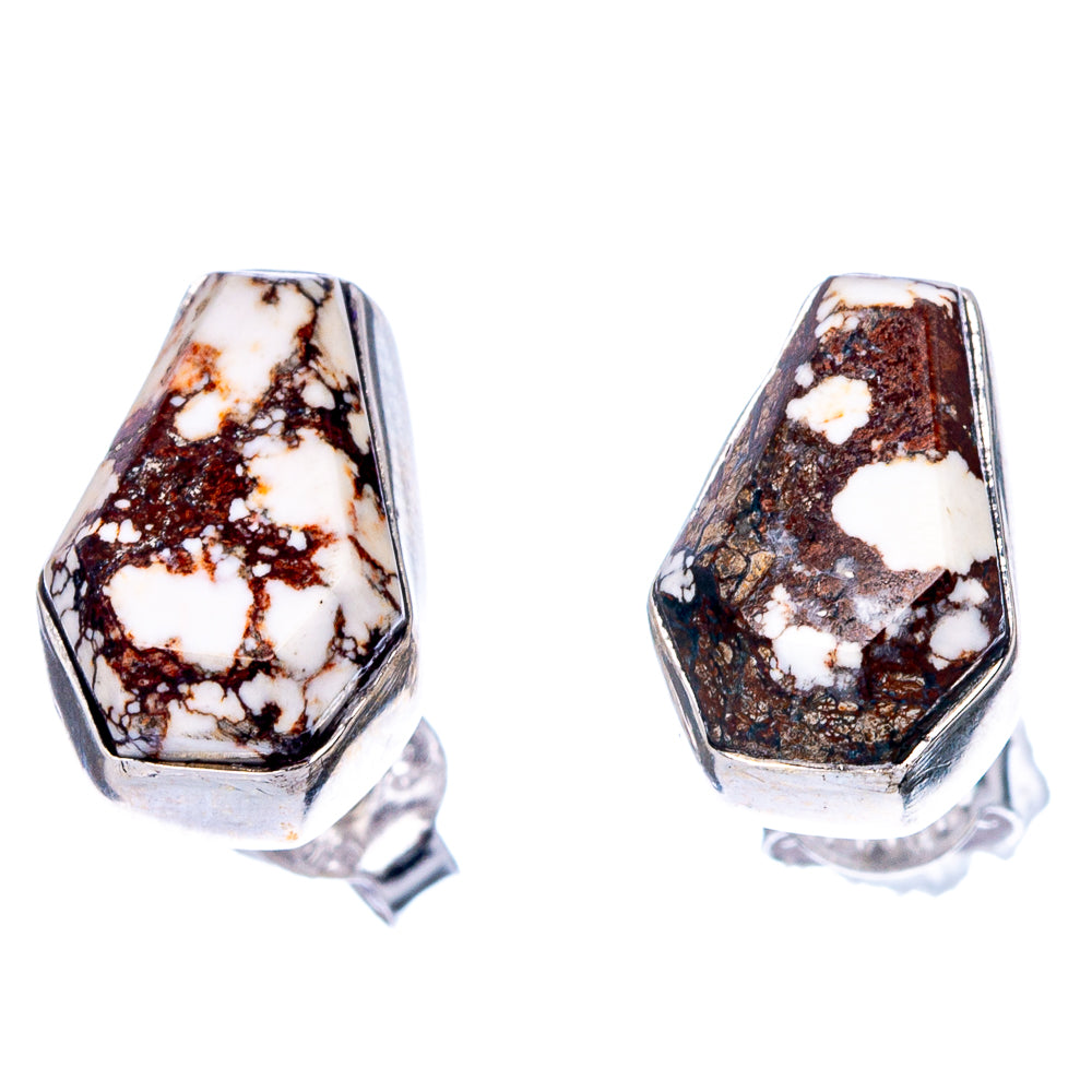 Wild horse jasper stud earrings, 925 sterling silver faceted shield settings with posts