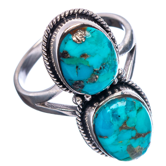 Turquoise double-stone oval ring in .925 sterling silver, rope-edged settings