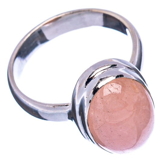 Sterling silver ring with round pink rose quartz stone in bezel setting, size 7.25