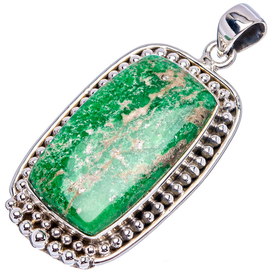 Green variscite oval pendant in sterling silver with studded side detailing and bail