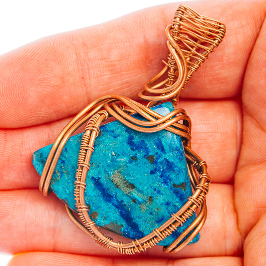 Shattuckite Wire Wrap Pendant 1 7/8" (Copper)