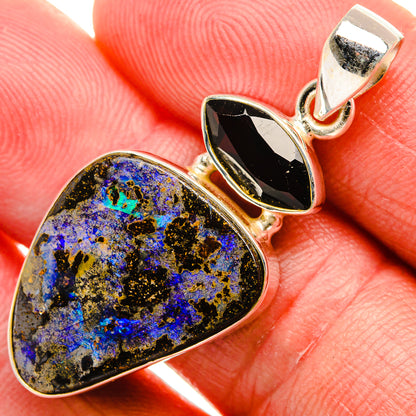Boulder Opal, Garnet Pendant 1 5/8" (925 Sterling Silver) PD37978