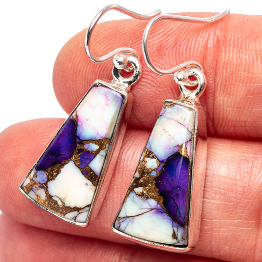 Dangle earrings with sterling silver hooks and purple, pink, and white stone inlay