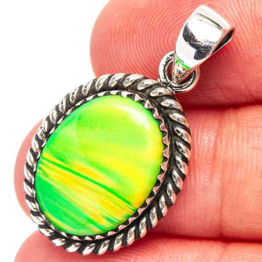 Sterling silver opal pendant with green oval cabochon and rope bezel