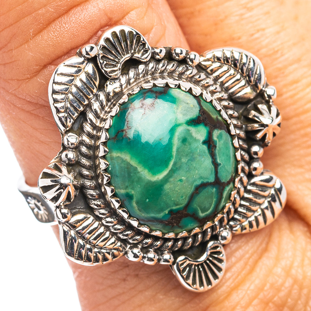 Exclusive Southwestern Style Hubei Turquoise Ring Size 8 Adjustable (.925 Sterling Silver)