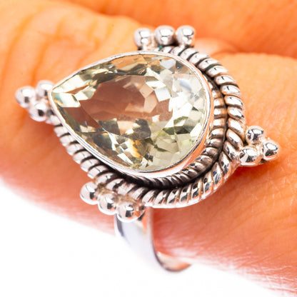 Faceted Green Amethyst Ring Size 9.75 (925 Sterling Silver) R141528