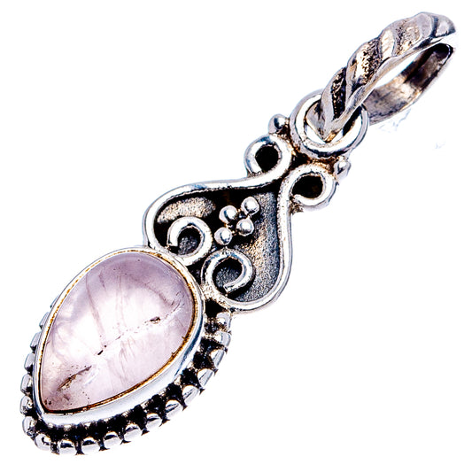 Rose quartz oval pendant .925 sterling silver with detailed scrolling edge and loop
