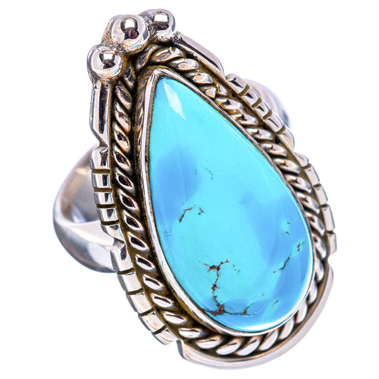 Adjustable sterling silver ring with turquoise teardrop stone and braided openwork band
