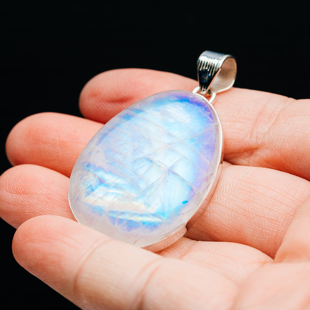 Premium Rainbow Moonstone Pendant 2" (.925 Sterling Silver)
