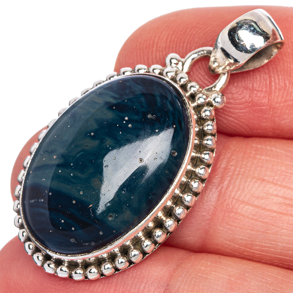 Blue Slag Pendant 1 3/8" (925 Sterling Silver) P40745