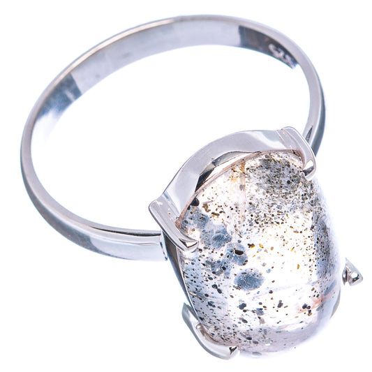 Sterling silver ring with oval speckled rutilated quartz cabochon