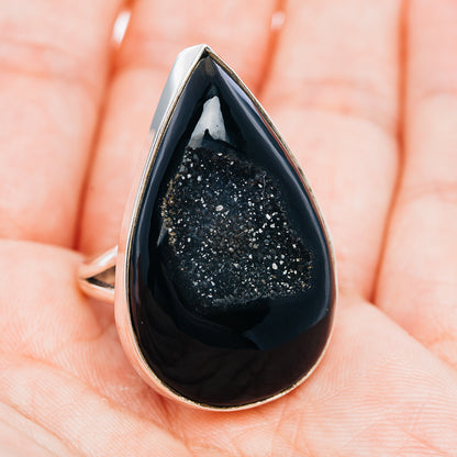 Premium Black Agate Druzy Ring Size 9.5 (.925 Sterling Silver)