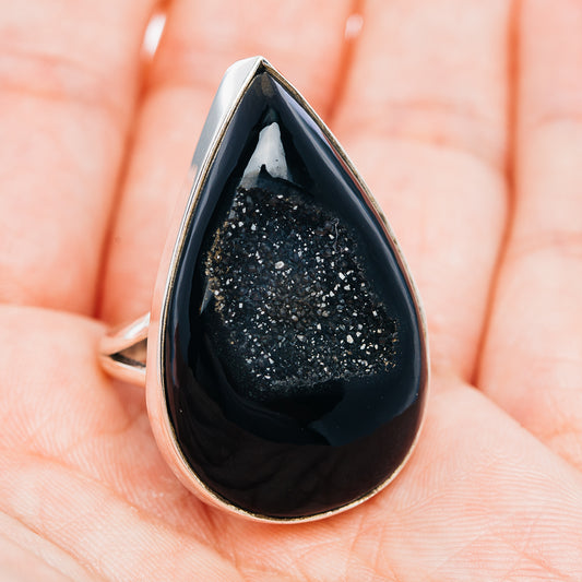 Premium Black Agate Druzy Ring Size 9.5 (.925 Sterling Silver)