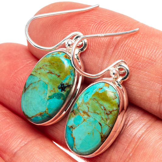 Turquoise teardrop drop earrings, .925 sterling silver hooks with oval stones