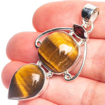 Tiger Eye, Garnet 925 Sterling Silver Pendant 2 1/8"